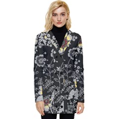 White And Yellow Floral And Paisley Illustration Background Button Up Hooded Coat  by Cowasu