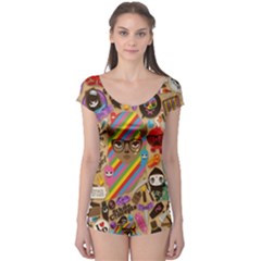 Multicolored Doodle Art Wallpaper Boyleg Leotard  by Cowasu