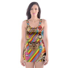 Multicolored Doodle Art Wallpaper Skater Dress Swimsuit by Cowasu