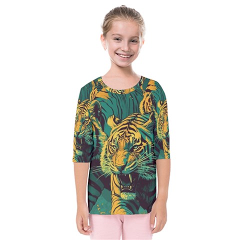 Tiger Kids  Quarter Sleeve Raglan Tee by danenraven