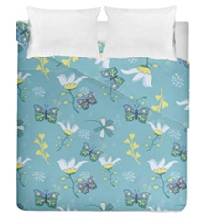 Butterfly Flower Blue Background Duvet Cover Double Side (queen Size) by danenraven