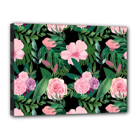 Flower Roses Pattern Floral Nature Canvas 16  X 12  (stretched) by danenraven