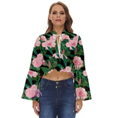 Flower Roses Pattern Floral Nature Boho Long Bell Sleeve Top by danenraven