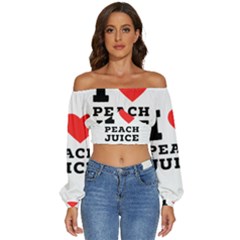 I Love Peach Juice Long Sleeve Crinkled Weave Crop Top