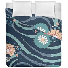 Waves Flowers Pattern Water Floral Minimalist Duvet Cover Double Side (california King Size)