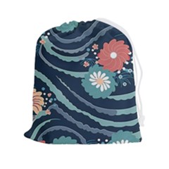 Waves Flowers Pattern Water Floral Minimalist Drawstring Pouch (2xl) by danenraven