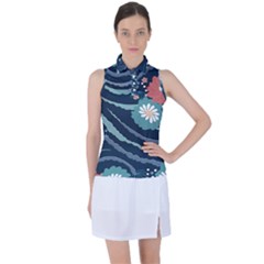 Waves Flowers Pattern Water Floral Minimalist Women s Sleeveless Polo Tee by danenraven