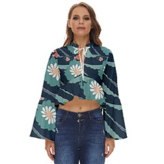 Waves Flowers Pattern Water Floral Minimalist Boho Long Bell Sleeve Top by danenraven