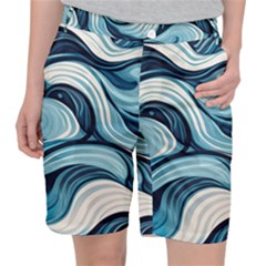 Pattern Ocean Waves Arctic Ocean Blue Nature Sea Women s Pocket Shorts by danenraven