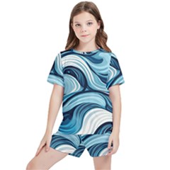 Pattern Ocean Waves Arctic Ocean Blue Nature Sea Kids  Tee And Sports Shorts Set by danenraven