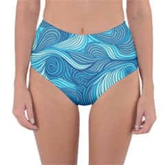 Ocean Waves Sea Abstract Pattern Water Blue Reversible High-waist Bikini Bottoms by danenraven