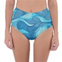 Ocean Waves Sea Abstract Pattern Water Blue Reversible High-Waist Bikini Bottoms View1