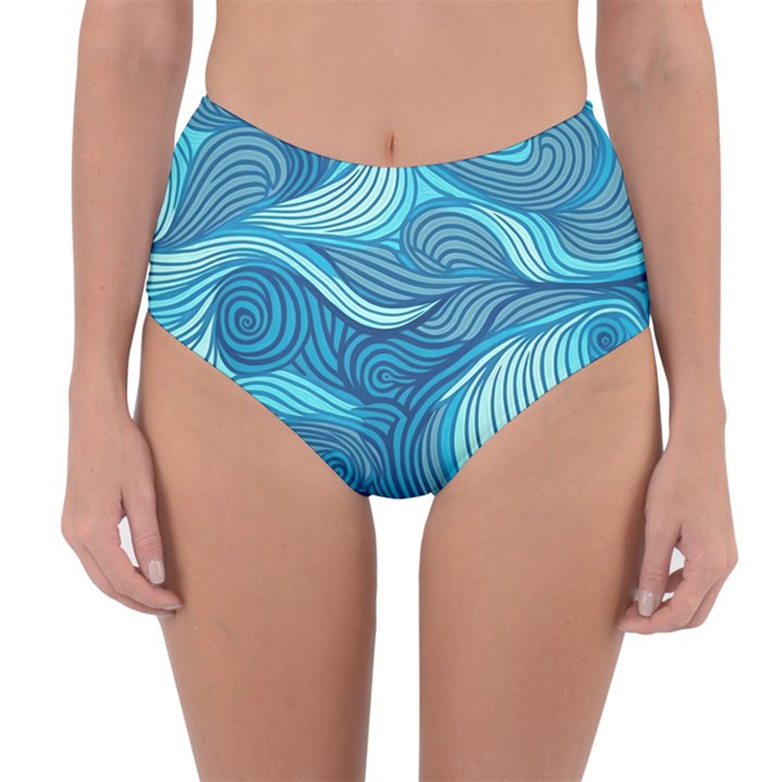 Ocean Waves Sea Abstract Pattern Water Blue Reversible High-Waist Bikini Bottoms