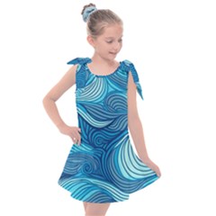 Ocean Waves Sea Abstract Pattern Water Blue Kids  Tie Up Tunic Dress