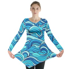 Pattern Ocean Waves Blue Nature Sea Abstract Long Sleeve Tunic 