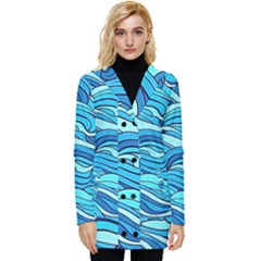 Pattern Ocean Waves Blue Nature Sea Abstract Button Up Hooded Coat  by danenraven