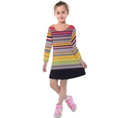 Neopolitan Horizontal Lines Strokes Kids  Long Sleeve Velvet Dress by Bangk1t