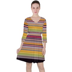 Neopolitan Horizontal Lines Strokes Quarter Sleeve Ruffle Waist Dress by Bangk1t