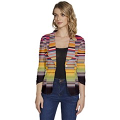 Neopolitan Horizontal Lines Strokes Women s One-button 3/4 Sleeve Short Jacket by Bangk1t