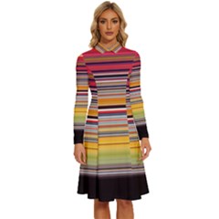 Neopolitan Horizontal Lines Strokes Long Sleeve Shirt Collar A-line Dress