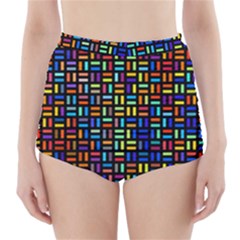 Geometric Colorful Square Rectangle High-waisted Bikini Bottoms