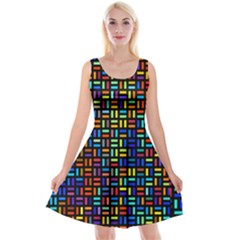 Geometric Colorful Square Rectangle Reversible Velvet Sleeveless Dress