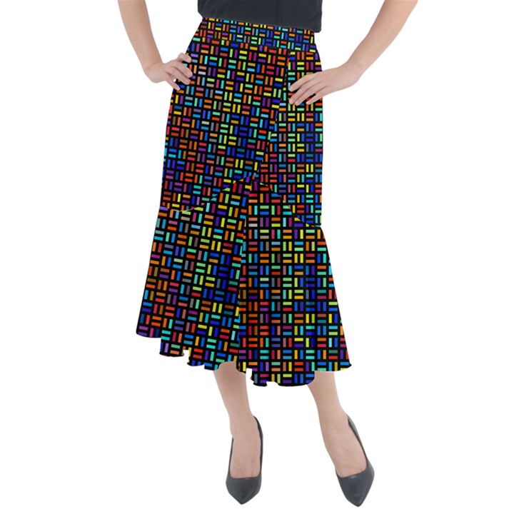 Geometric Colorful Square Rectangle Midi Mermaid Skirt