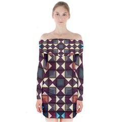 Symmetry Geometric Pattern Texture Long Sleeve Off Shoulder Dress