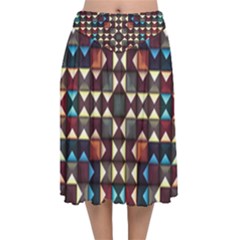 Symmetry Geometric Pattern Texture Velvet Flared Midi Skirt by Bangk1t