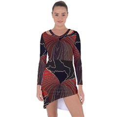 Red Gold Black Voracious Plant Leaf Asymmetric Cut-out Shift Dress