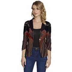 Red Gold Black Voracious Plant Leaf Women s One-button 3/4 Sleeve Short Jacket by Bangk1t