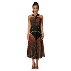 Red Gold Black Voracious Plant Leaf Sleeveless Cross Front Cocktail Midi Chiffon Dress by Bangk1t