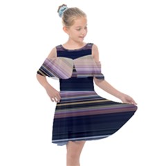 Horizontal Line Strokes Color Lines Kids  Shoulder Cutout Chiffon Dress by Bangk1t