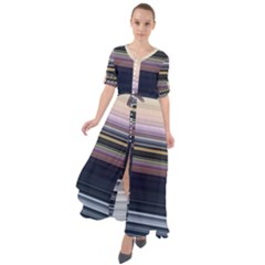 Horizontal Line Strokes Color Lines Waist Tie Boho Maxi Dress by Bangk1t