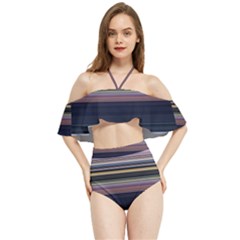 Horizontal Line Strokes Color Lines Halter Flowy Bikini Set 