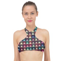 Diamond Geometric Square Design Pattern High Neck Bikini Top by Bangk1t