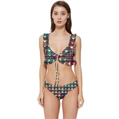 Diamond Geometric Square Design Pattern Low Cut Ruffle Edge Bikini Set by Bangk1t