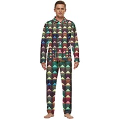 Diamond Geometric Square Design Pattern Men s Long Sleeve Velvet Pocket Pajamas Set by Bangk1t