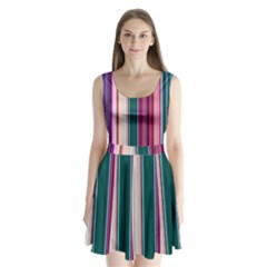 Vertical Line Color Lines Texture Split Back Mini Dress 