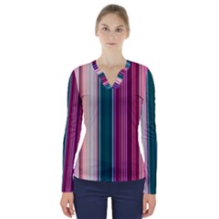 Vertical Line Color Lines Texture V-neck Long Sleeve Top