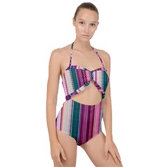 Vertical Line Color Lines Texture Scallop Top Cut Out Swimsuit