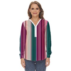 Vertical Line Color Lines Texture Zip Up Long Sleeve Blouse