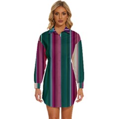 Vertical Line Color Lines Texture Womens Long Sleeve Shirt Dress