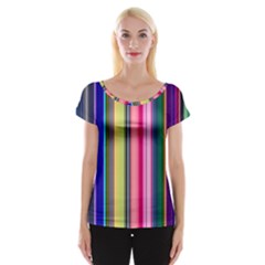 Pastel Colors Striped Pattern Cap Sleeve Top
