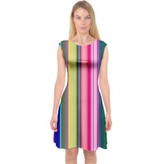 Pastel Colors Striped Pattern Capsleeve Midi Dress by Bangk1t