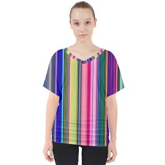 Pastel Colors Striped Pattern V-neck Dolman Drape Top