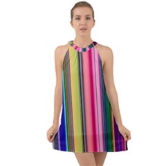 Pastel Colors Striped Pattern Halter Tie Back Chiffon Dress by Bangk1t