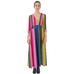 Pastel Colors Striped Pattern Button Up Boho Maxi Dress