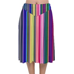 Pastel Colors Striped Pattern Velvet Flared Midi Skirt by Bangk1t