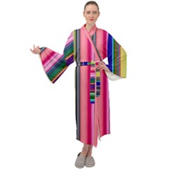 Pastel Colors Striped Pattern Maxi Velvet Kimono